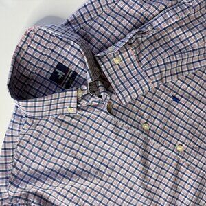 Johnnie O Shirt Men's Large Blue Plaid Button-Down Beach Preppy Surfer Riveria